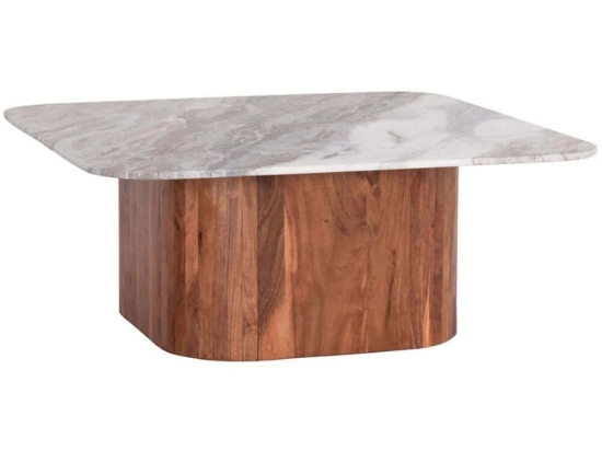 Τραπέζι Σαλονιού Volti HM18000 100,5x100,5x40cm Marble Effect Grey-Natural