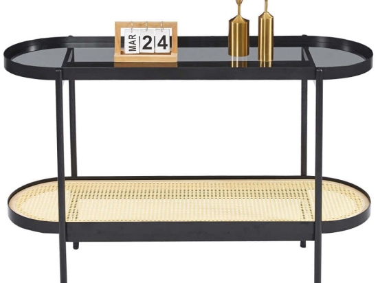 Κονσόλα Seitz HM18032 120x43x76,5cm Black-Natural Μέταλλο,Γυαλί