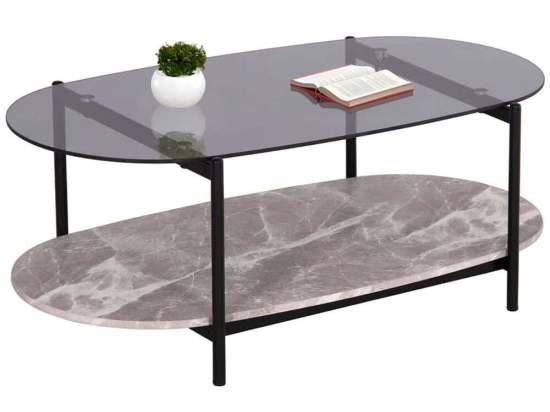 Τραπέζι Σαλονιού Kitty HM18040 110x50x43cm Marble Effect Grey-Black