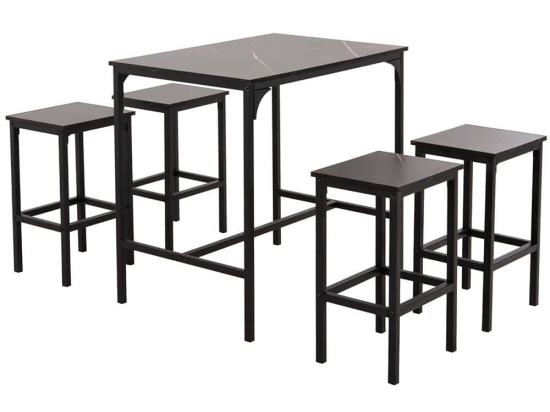 Τραπεζαρία Μπαρ Boxy (Σετ 5Τμχ) HM9882.13 100x60x86cm Marble Effect Black 4 Θέσεων Μελαμίνη,Μέταλλο