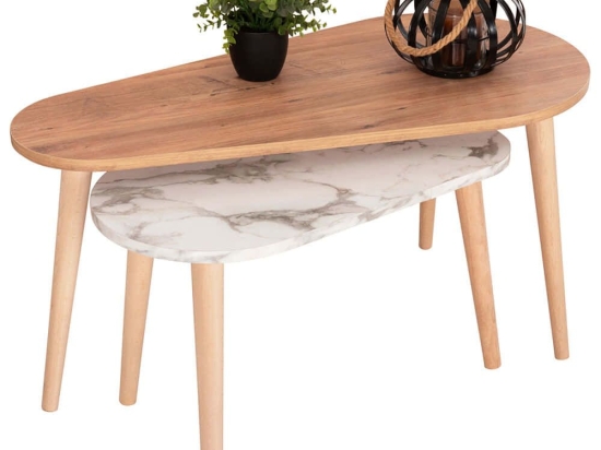 Τραπέζια Σαλονιού Aprilia (Σετ 2Τμχ) HM18179.03 94x47x47cm Marble Effect White-Natural
