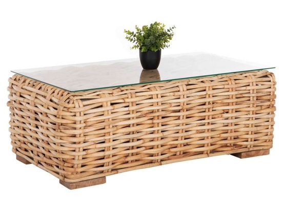 Τραπέζι Σαλόνι Κήπου Tropel HM9811 110x60x40cm Με Γυαλί Ασφαλείας Natural