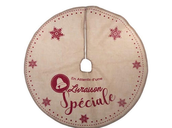 Ποδιά Δένδρου Από Λινάτσα 07.151687B 90cm Beige-Red
