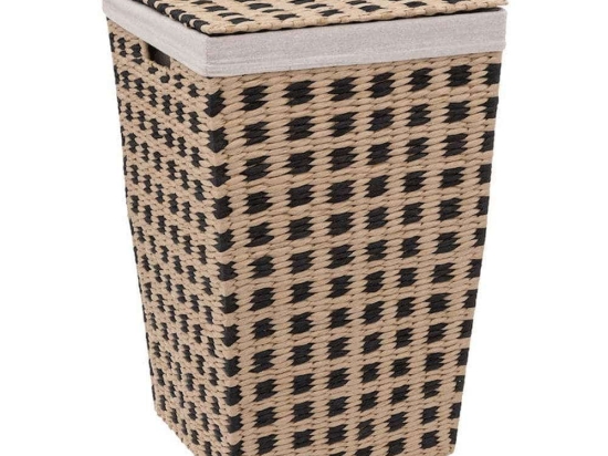 Καλάθι Απλύτων Black Rush 07.174734 33,5x32,5x53cm Natural-Black Ψάθα