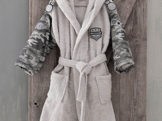 Μπουρνούζι Παιδικό Με Κουκούλα Army Grey Ρυθμός