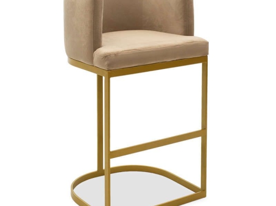 Σκαμπό Μπαρ Viv 110-000018 54x50x95cm Beige-Gold Βελούδο, Μέταλλο