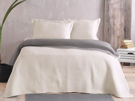 Κουβερλί Allure 02 Double Face (Σετ 3τμχ) Ecru-Grey Ρυθμός Υπέρδιπλo 220x240cm Microfiber