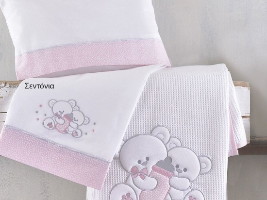 Κουβέρτα Βρεφική Πικέ Με Κέντημα Cuddles 585 Pink Ρυθμός Κούνιας 120x150cm 100% Βαμβάκι