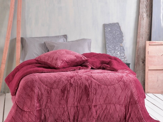 Κουβερτοπάπλωμα Lotus Bordo Ρυθμός Υπέρδιπλο 220x240cm Flannel.Sherpa
