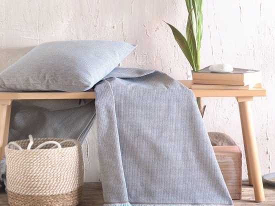 Ριχτάρι Silvana Light Blue Ρυθμός Πολυθρόνα 160x180cm Βαμβάκι-Πολυέστερ
