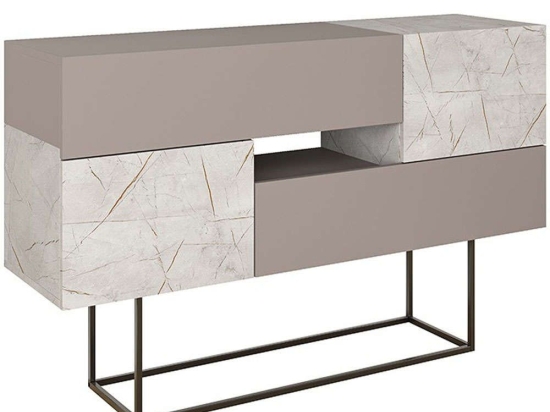 Μπουφές Roberta 119-001169 145x40x82cm Marble Effect White-Moca Μελαμίνη,Μέταλλο
