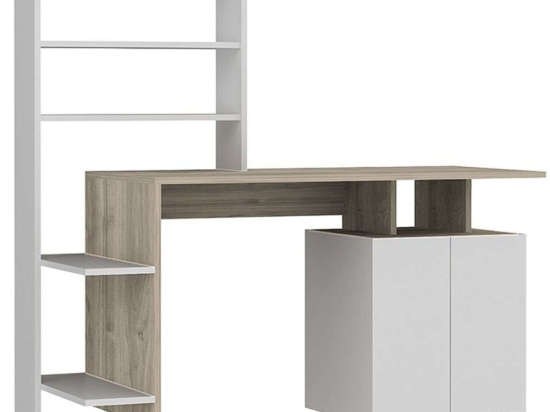Γραφείο Με Βιβλιοθήκη Melis 120-000081 146x60x129cm Grey-White