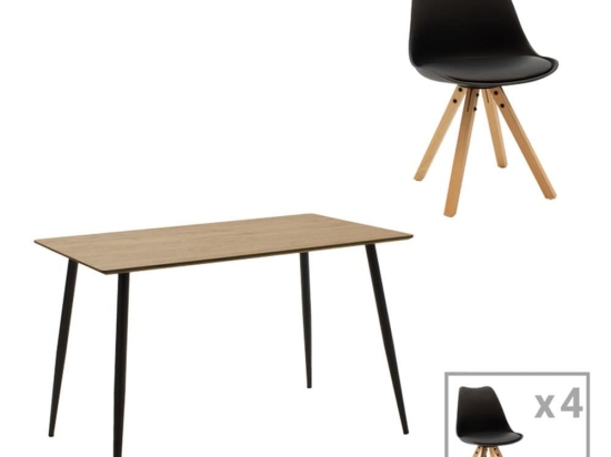 Τραπεζαρία Cuba-Caron A 127-000174 (Σετ 5Τμχ) 120x70x76cm Black-Natural 4 Θέσεων