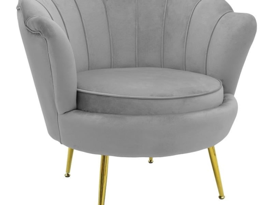 Πολυθρόνα Daimon 128-000001 79x74x78cm Grey-Gold Βελούδο, Μέταλλο