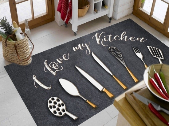 Χαλάκι Κουζίνας Kitchen 256 Anthracite DimCol 67X150cm Πολυέστερ
