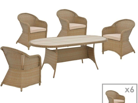 Τραπεζαρία Hadrian-Keir (Σετ 7Τμχ) 152-000063 180x90x72cm Brown-Beige 6 Θέσεων