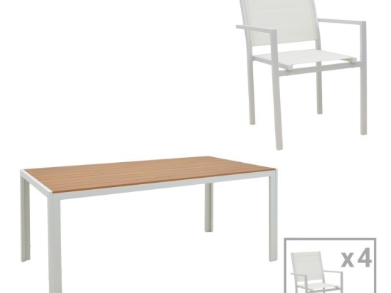 Τραπεζαρία Κήπου Zacreta- Nares 152-000076 (Σετ 5Τμχ) White-Natural 5 Θέσεων