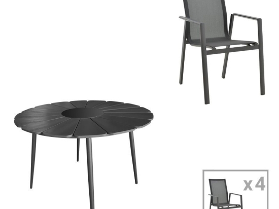 Τραπεζαρία Κήπου Pinap-Dashiell 152-000099 (Σετ 5Τμχ) Black 5 Θέσεων