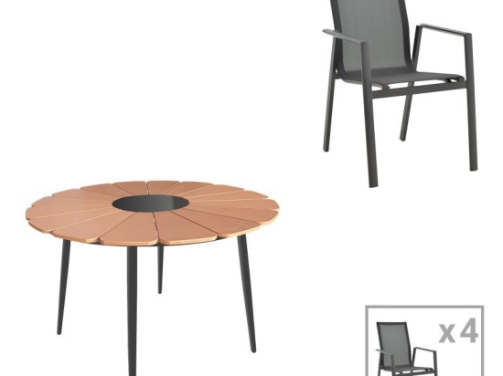 Τραπεζαρία Κήπου Pinap-Dashiell 152-000100 (Σετ 5Τμχ) Black-Natural 5 Θέσεων