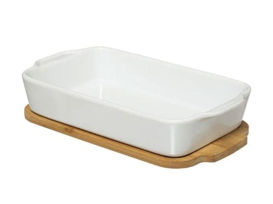 Πυρίμαχο Ταψί Με Bamboo Βάση 179718 30x16cm White-Natural 5Five Simply Smart Πορσελάνη,Bamboo