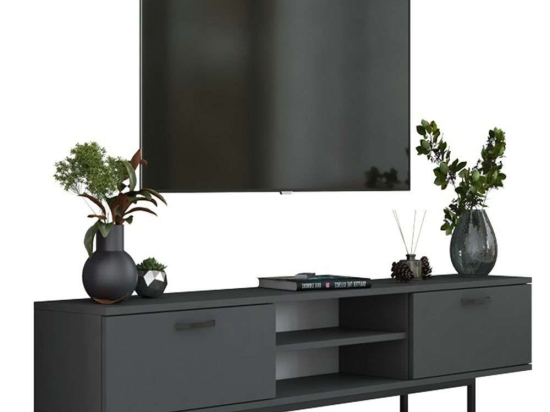 Έπιπλο Τηλεόρασης Pepkom 182-000084 180x29,5x48,6cm Anthracite-Black