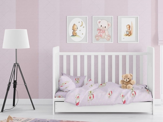 Πάπλωμα Βρεφικό Two Lovely Bears 65 Lila DimCol 120x160cm 100% Βαμβάκι