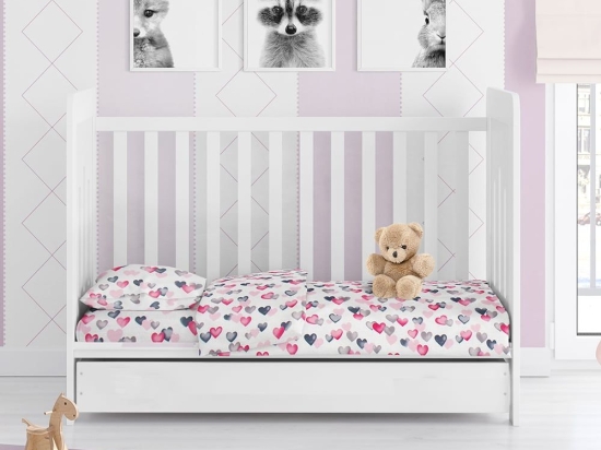 Πάπλωμα Βρεφικό Hearts 12 Grey-Pink DimCol 120x160cm 100% Βαμβάκι