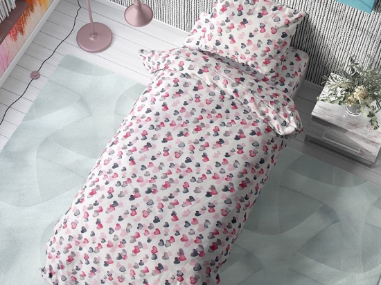 Σεντόνια Παιδικά Hearts 12 (Σετ 2τμχ) Grey-Pink DimCol Μονό 160x240cm 100% Βαμβάκι