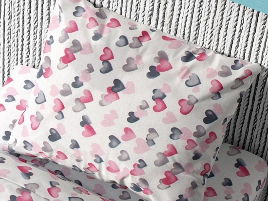Μαξιλαροθήκη Παιδική Hearts 12 Grey-Pink DimCol 50Χ70 50x70cm 100% Βαμβάκι