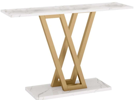 Κονσόλα Wirmo 197-000225 110x30x80cm Marble Effect White-Gold