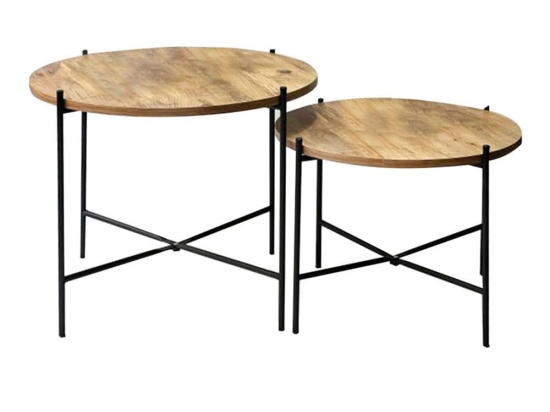 Τραπέζια Σαλονιού Forfu 197-000234 (Σετ 2Τμχ) 65x65x50/55x55x40cm Oak-Black