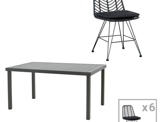 Τραπεζαρία Κήπου Naoki-Kliton II 200-000884 (Σετ 7Τμχ) Black-Anthracite 7 Θέσεων
