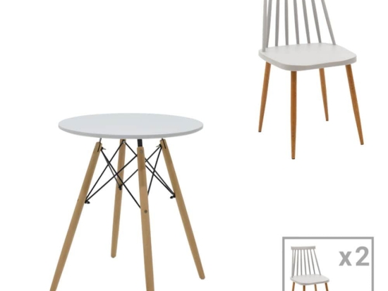 Τραπεζαρία Aurora-Julita 200-000977 (Σετ 3Τμχ) Φ60x73cm White-Grey-Natural 2 Θέσεων