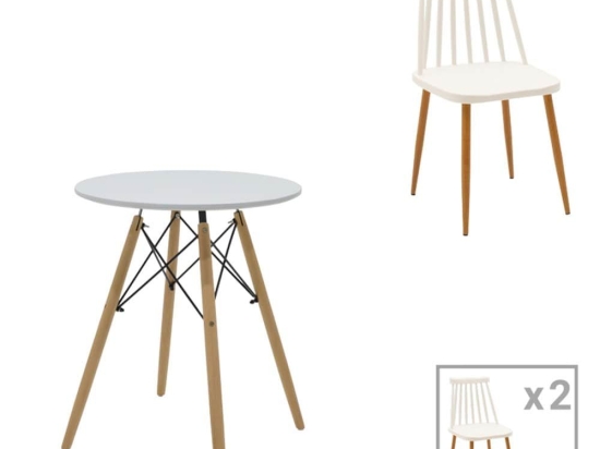 Τραπεζαρία Aurora-Julita 200-000983 (Σετ 3Τμχ) Φ60x73cm White-Natural 2 Θέσεων