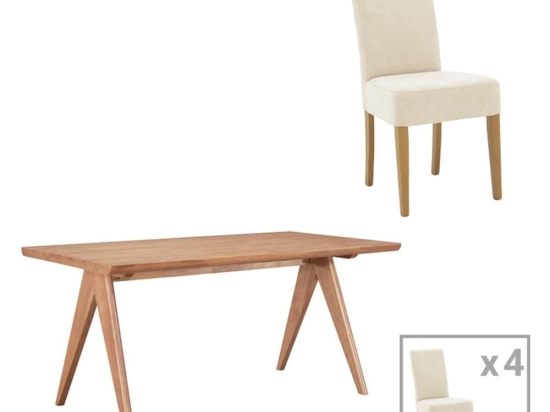 Τραπεζαρία Ditta-Winslow 200-001053 (Σετ 5Τμχ) 180x85x75cm Grey-Beige-Walnut 4 Θέσεων