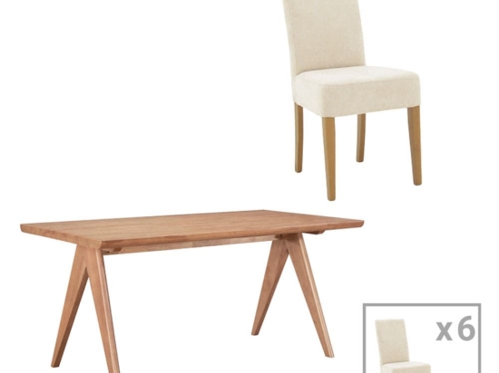 Τραπεζαρία Ditta-Winslow 200-001056 (Σετ 7Τμχ) 180x85x75cm Grey-Beige-Walnut 6 Θέσεων