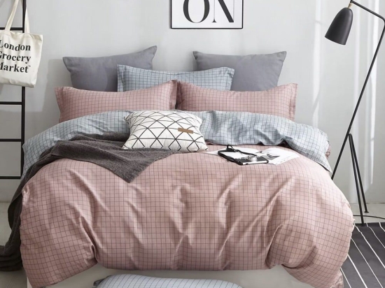 Σεντόνια Grace Με Λάστιχο (Σετ 4τμχ) Pink-Grey Melinen Υπέρδιπλο 230x270cm 100% Βαμβακοσατέν