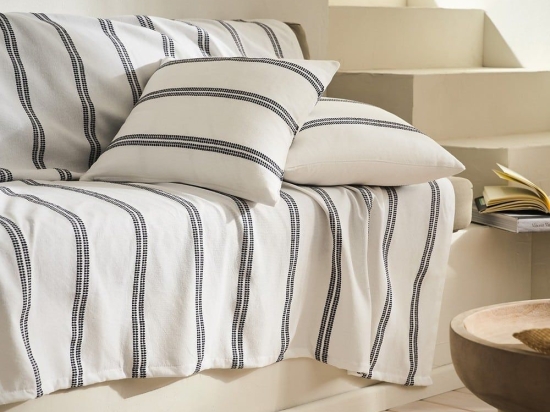 Ριχτάρι Rathma 375 Pure White-Graphite Black Gofis Home Τριθέσιο 180x310cm 100% Βαμβάκι