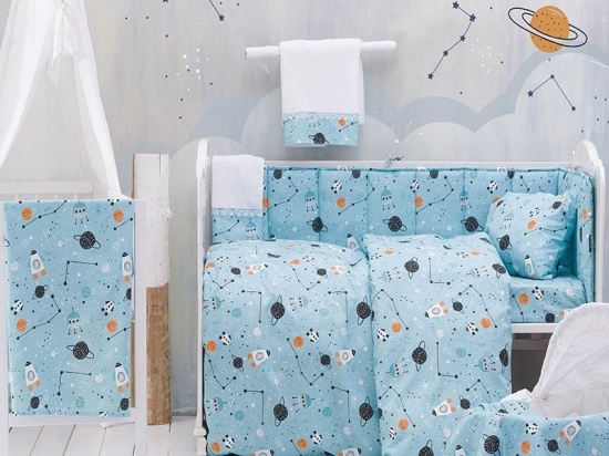 Σεντόνια Βρεφικά Σετ 3τμχ Astroworld Blue Ρυθμός Κούνιας 120x160cm 100% Βαμβάκι