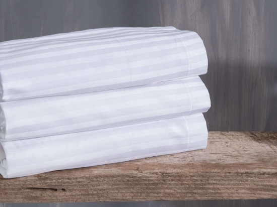 Σεντόνι Μονοχρωμο Σατέν Stripes White Ρυθμός Queen Size 225x270cm 100% Βαμβάκι