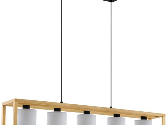 Φωτιστικό Οροφής - Ράγα Granados 390102 100x20x150cm 5xE27 25W Brown-White Eglo Ατσάλι,Ύφασμα,Ξύλο