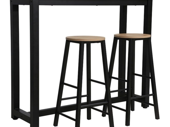 Σταντ Μπαρ Marle Με Σκαμπό (Σετ 3τμχ) 120x40x100cm Sonoma-Black