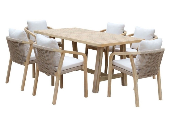 Τραπεζαρία Malibu 228-000015 (Σετ 7τμχ) 170x90x75,5cm Natural-Beige 6 Θέσεων