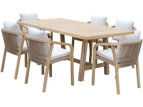 Τραπεζαρία Poza-Malibu (Σετ 7Τμχ) 228-000049 230x100x75cm Natural-Beige 6 Θέσεων