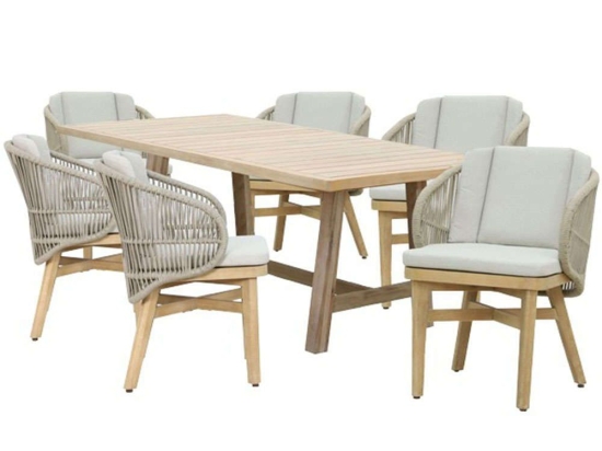 Τραπεζαρία Poza-Farem (Σετ 7Τμχ) 228-000050 230x100x75cm Natural-Beige 6 Θέσεων