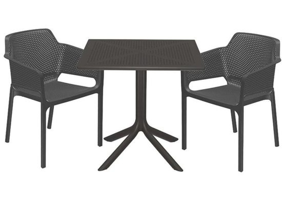 Τραπεζαρία Groovy-Integral (Σετ 3Τμχ) 253-000080 80x80x74,5cm Anthracite 2 Θέσεων
