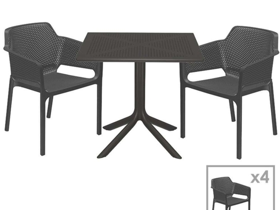 Τραπεζαρία Groovy-Integral (Σετ 5Τμχ) 253-000081 80x80x74,5cm Anthracite 4 Θέσεων