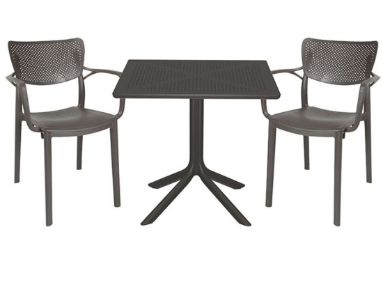 Τραπεζαρία Groovy-Frontline (Σετ 3Τμχ) 253-000087 80x80x74,5cm Anthracite 2 Θέσεων