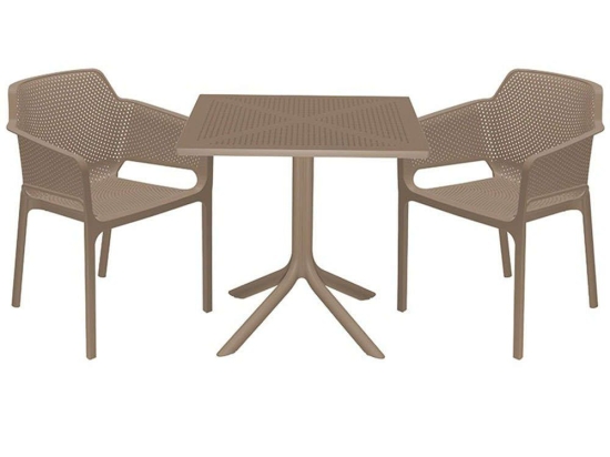 Τραπεζαρία Groovy-Integral (Σετ 3Τμχ) 253-000091 80x80x74,5cm Cappuccino 2 Θέσεων
