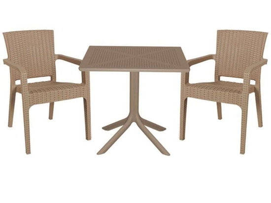 Τραπεζαρία Groovy-Halcyon (Σετ 3Τμχ) 253-000093 80x80x74,5cm Cappuccino 2 Θέσεων